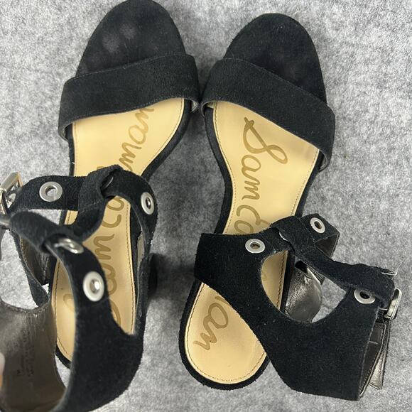 SAM EDELMAN Enya Ankle Strap Sandal Grommet Black Suede Leather Size 7 - Picture 5 of 7